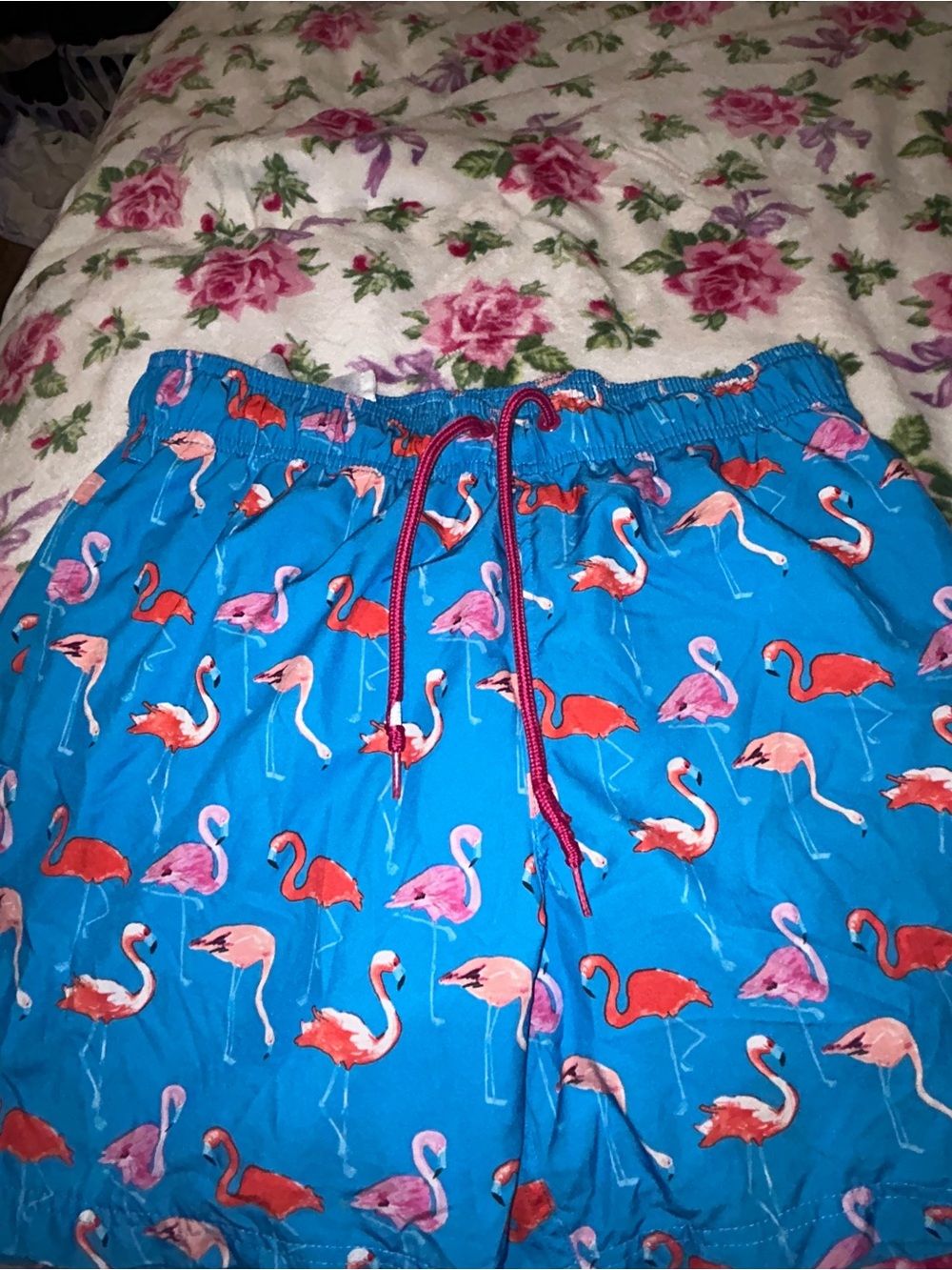 Men's Blue Flamingo Swim Trunks - Pink & Coral Print